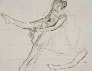 Tänzerin, die ihre Strumpfhose anpasst, um 1880